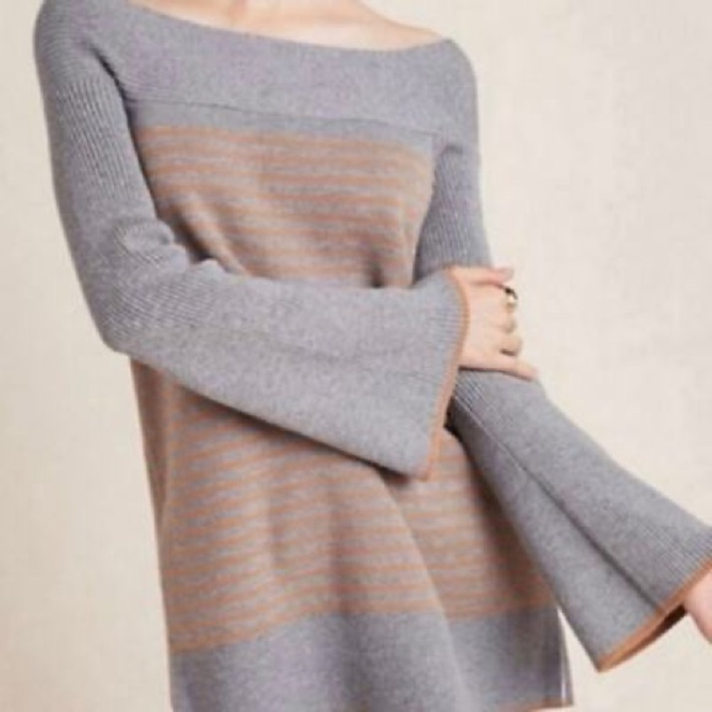 Anthropologie Elise Striped Gray and Orange Women's Sweater - Size M